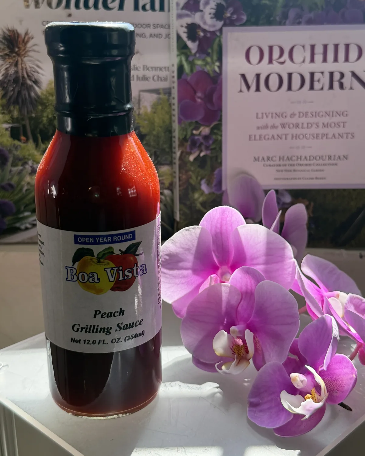 Boa Vista peach grilling sauce on the local pantry shelf at MAYDE Market in Cameron Park